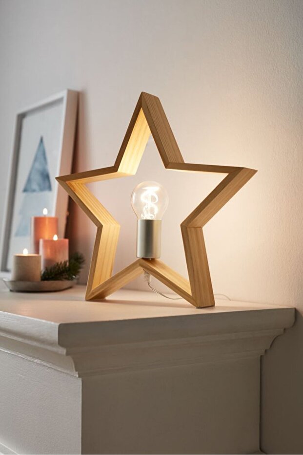 Led Wooden Star, Tan