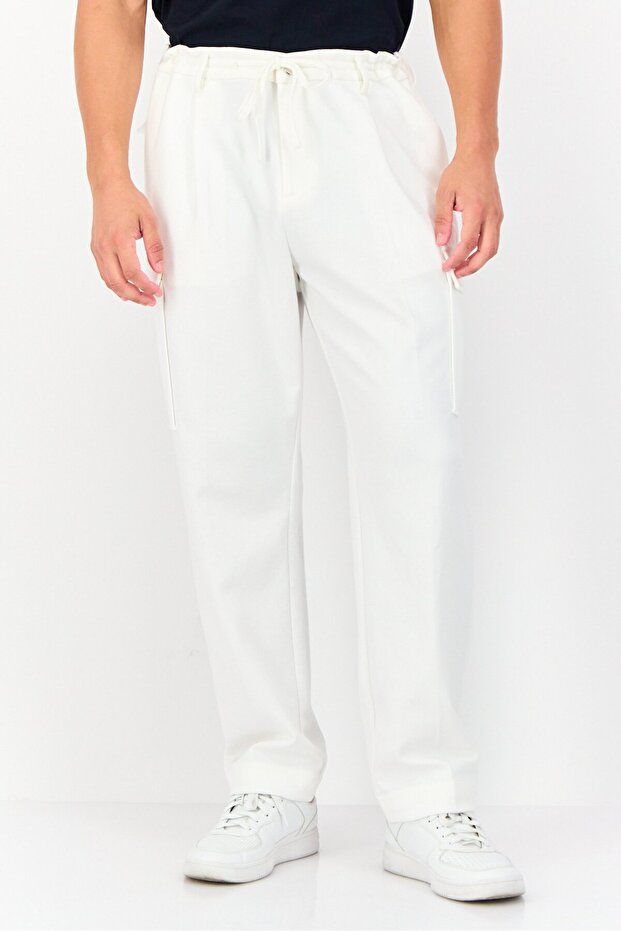 بنطلون كارجو سادة بقصّة عادية للرجال، أبيض - 1