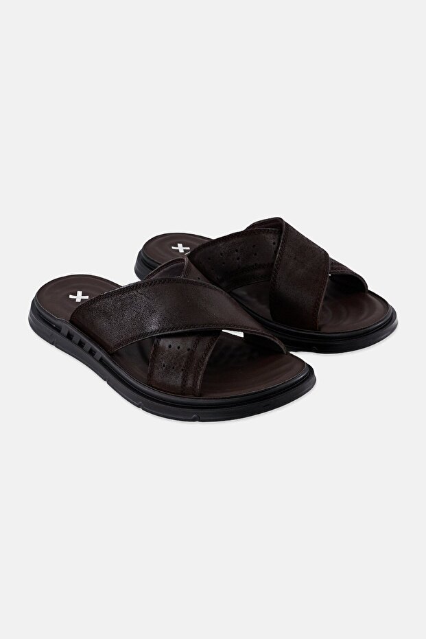 Men Leather Upper Slip On Scandals, Brown