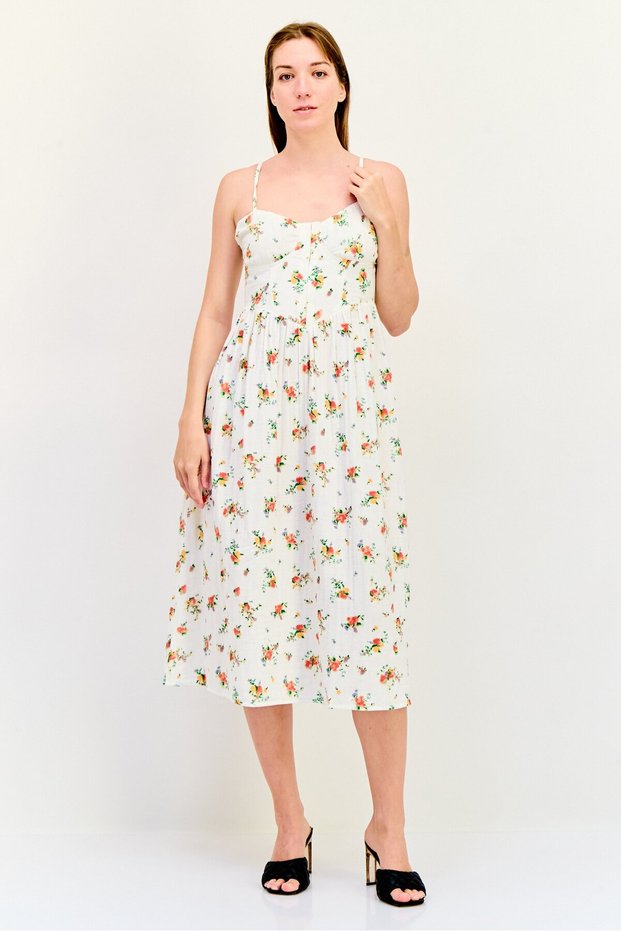 Women Floral Print Midi Dress, Multicolor