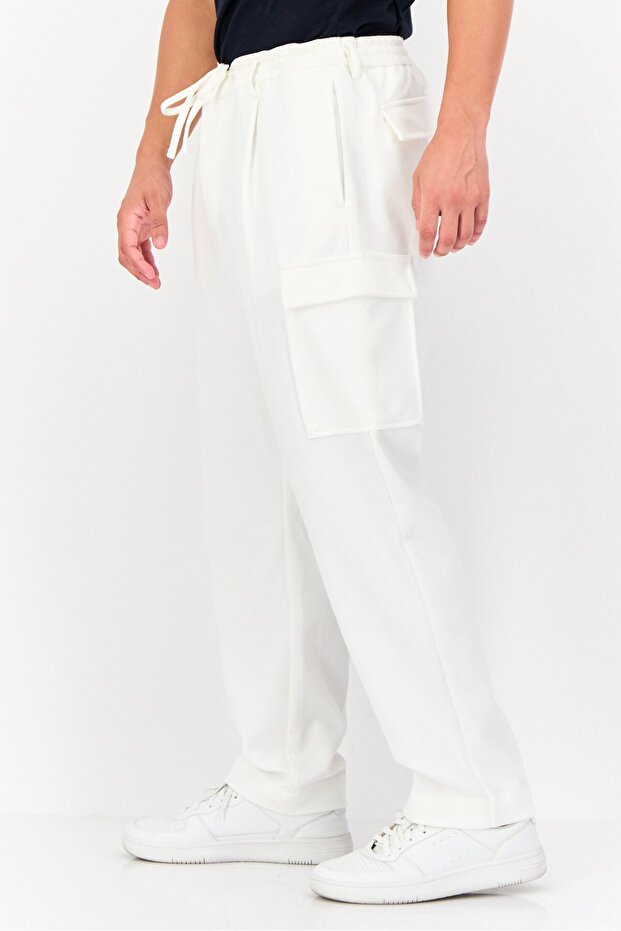 بنطلون كارجو سادة بقصّة عادية للرجال، أبيض - 2