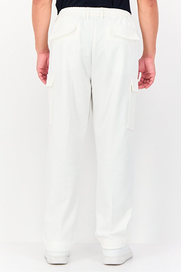 بنطلون كارجو سادة بقصّة عادية للرجال، أبيض - 4