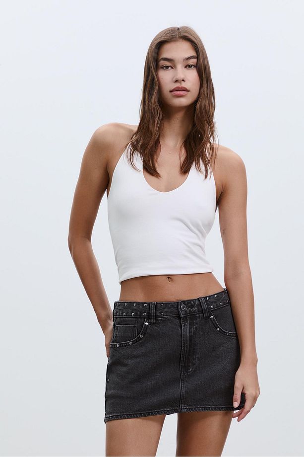 D62 Zımbalı Denim Şort Etek - 3