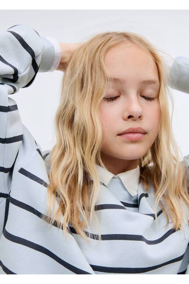 İşlemeli çizgili sweatshirt - 8