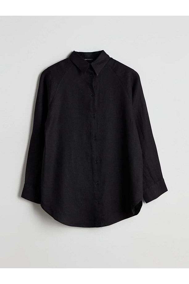 Lcw Modest Oversize %100 Keten Kadın Gömlek (S5) - 1