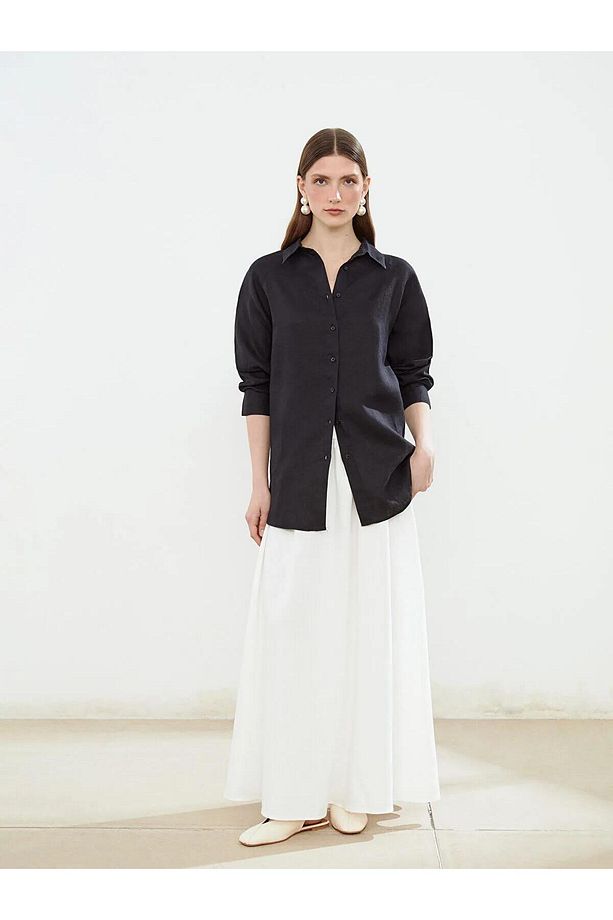 Lcw Modest Oversize %100 Keten Kadın Gömlek (S5) - 4