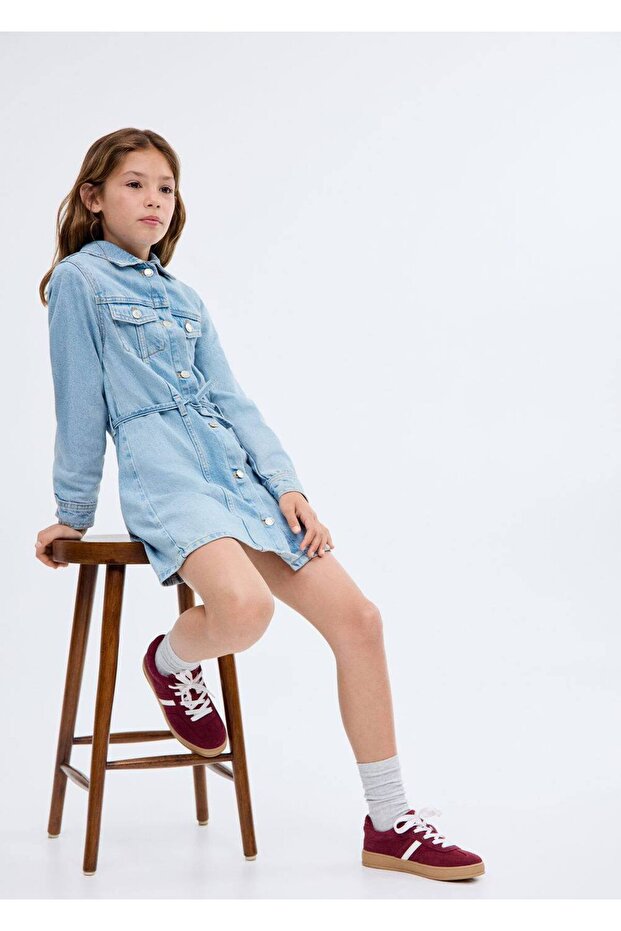 Düğümlü denim elbise - 1