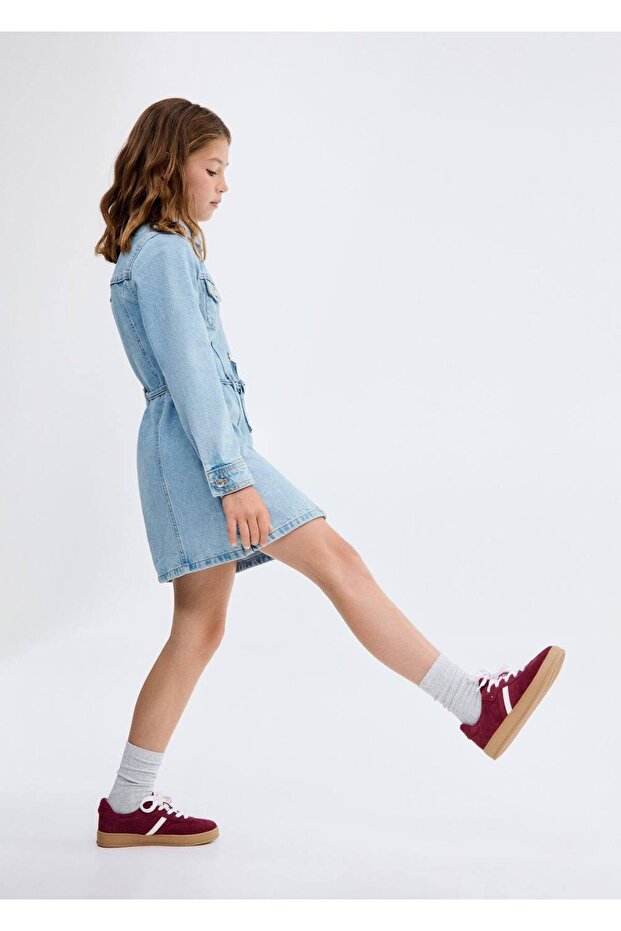 Düğümlü denim elbise - 2