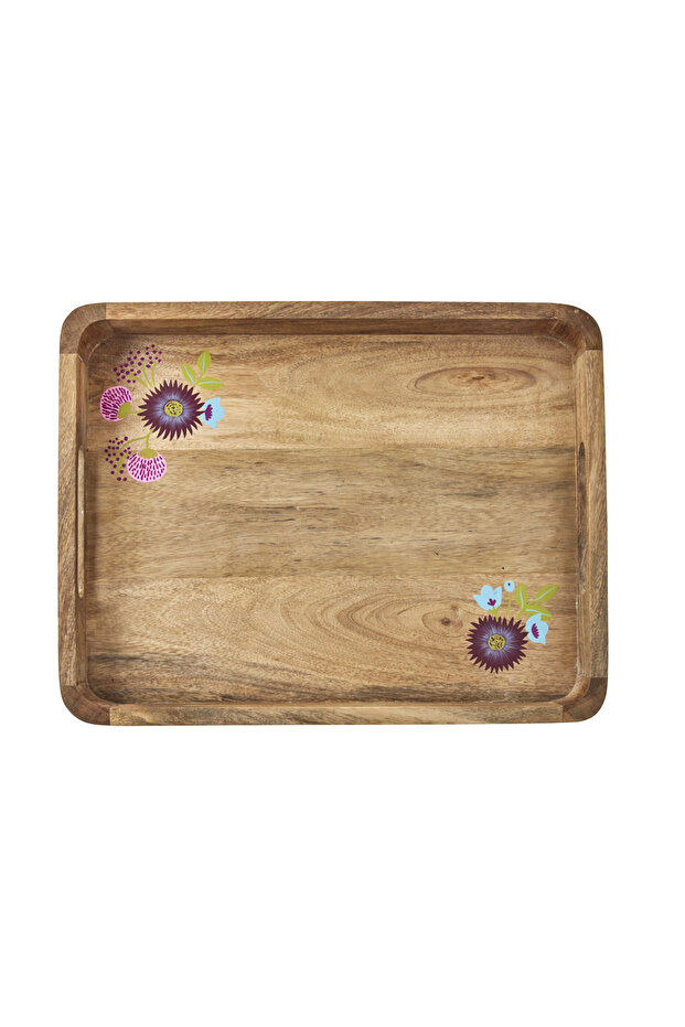 Ahşap Tepsi - Mor Çiçek - 1