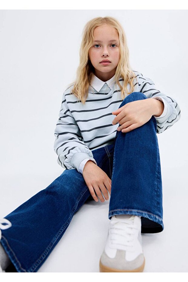 İşlemeli çizgili sweatshirt - 1