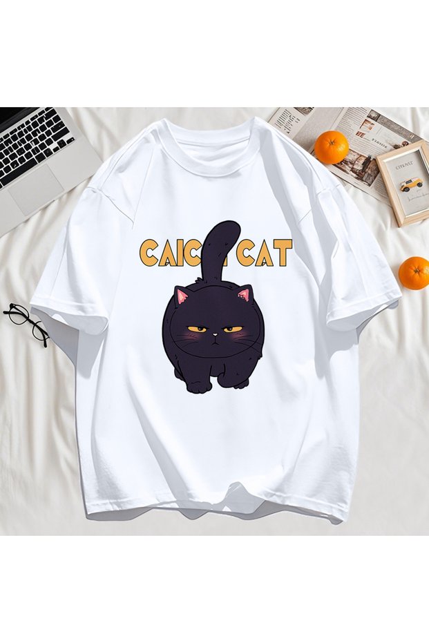 Y2K Vintage T-Shirt Tee Black Chubby Little Cat Design