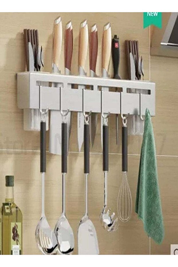 Stainless Steel Wall Mounted Knife Storage Rack Silver 50cm
