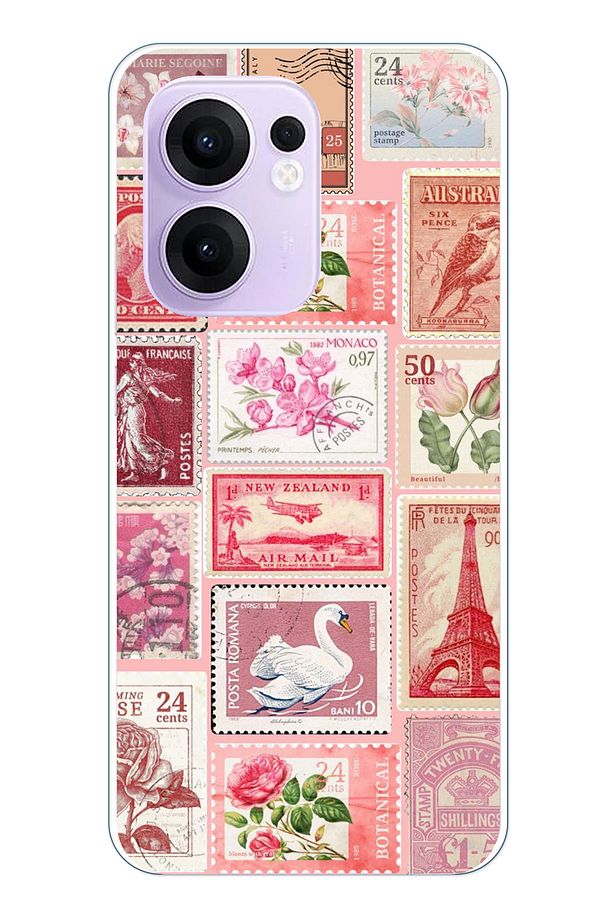 OPPO Reno 13F Uyumlu Pembe Posta Pulları Şeffaf Silikon Kılıf - 1
