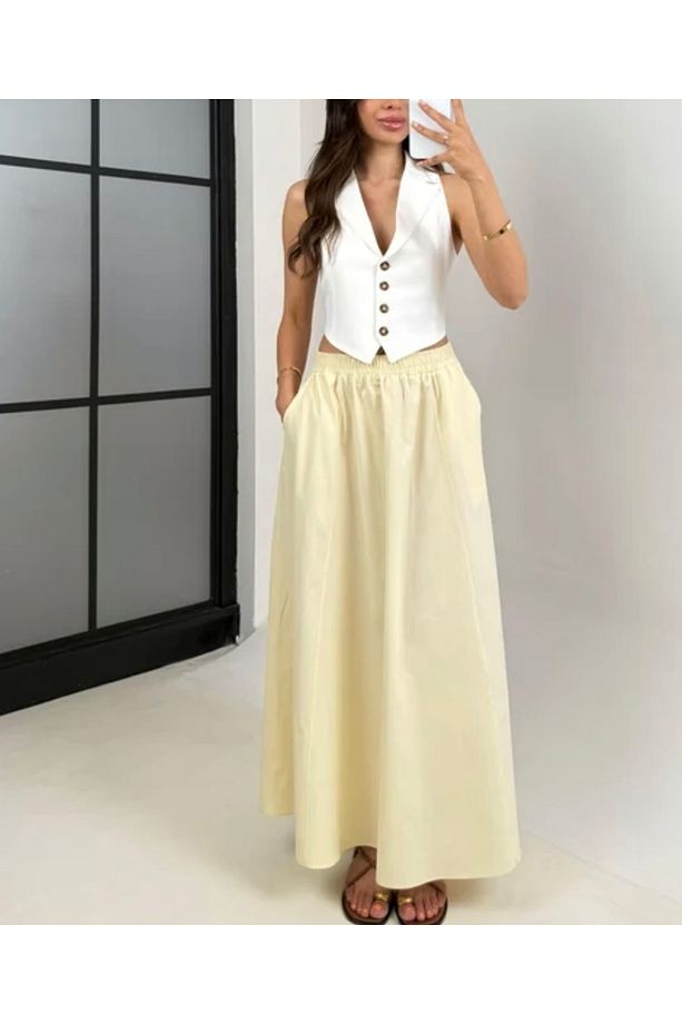 Sarı Poplin Etek - 3