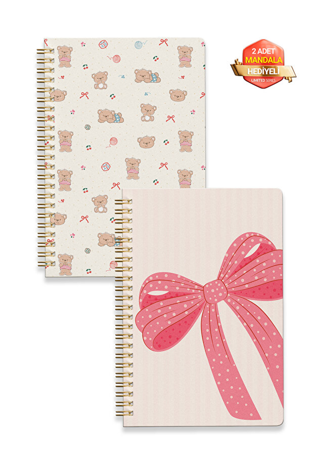 A5 Spiral School Notebook 148 Sheets Set of 2 Teddy Bear Themed 1 Lined - 1 Unlined Notebook, Notebook - 1