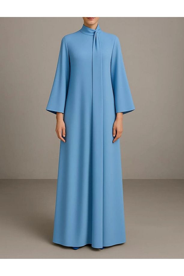 Sarkıt Kuşak Detaylı Maxi Boy A-Form Krep Abaya Elbise - 1