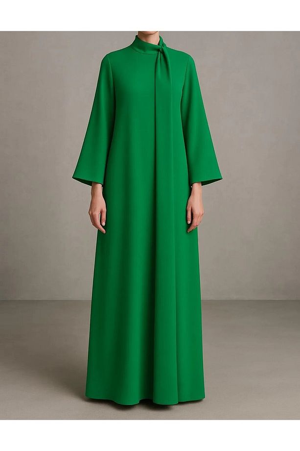 Sarkıt Kuşak Detaylı Maxi Boy A-Form Krep Abaya Elbise - 1