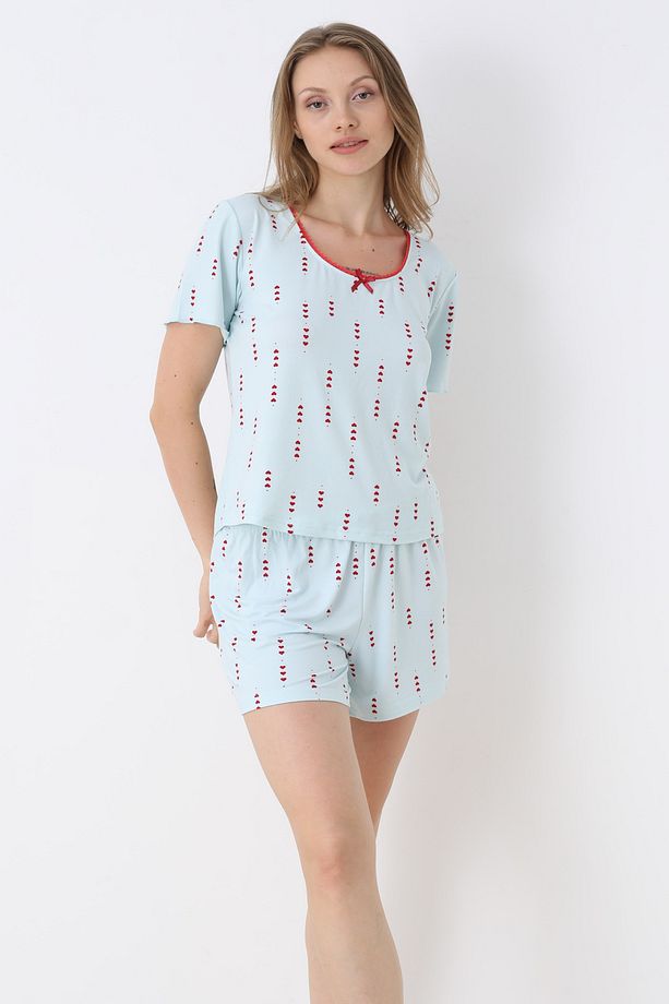 Bianca Charm Kısakol Şortlu Mavi Pijama Takımı - 1