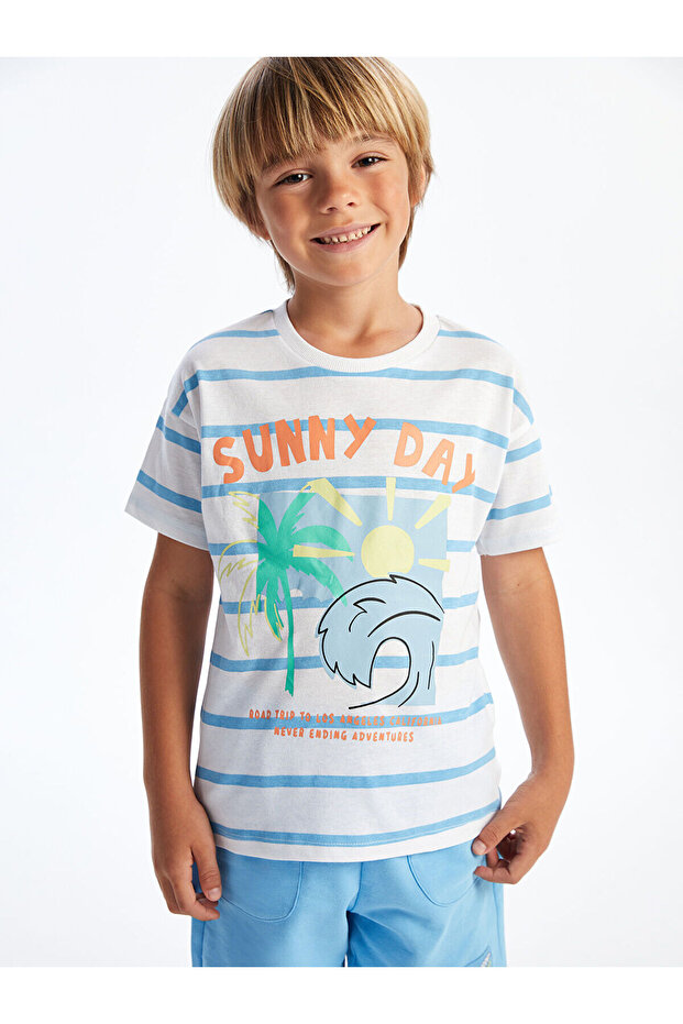 Original Oval Collar Striped Combed Cotton Boys' T-Shirt