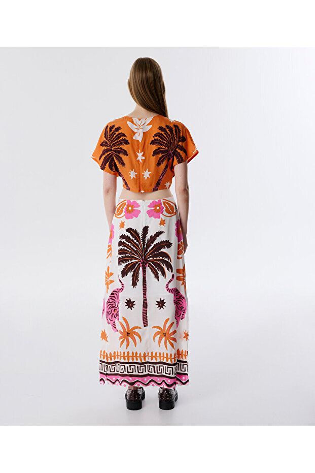 BASKILI CUT-OUT ELBİSE - 4