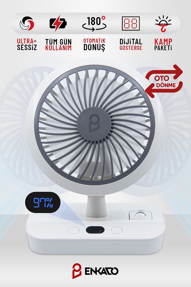 Taşınabilir Şarjlı Sessiz Mini Vantilatör 4 Mod Hız Led Ekran Döner Başlıklı Masaüstü Fan Soğutucu - 1