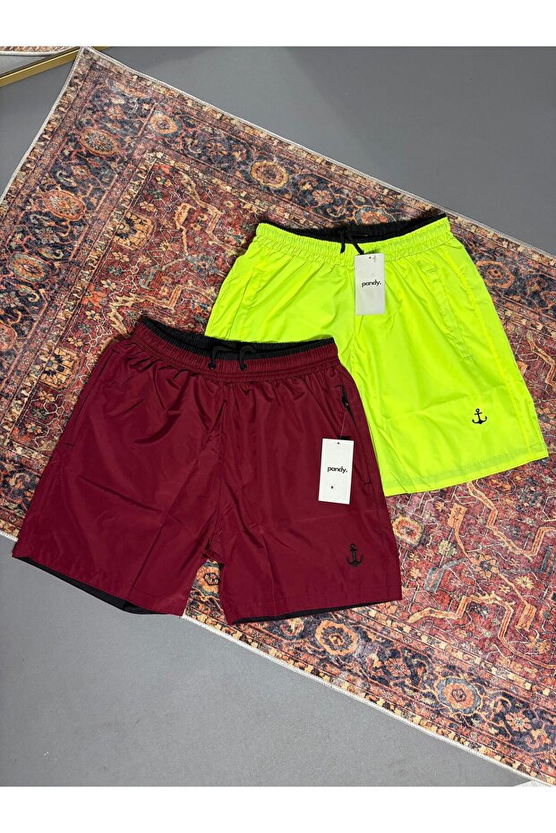2-Piece Pocket Zipper Lined Colorful Swim Shorts