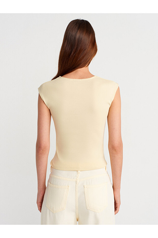 21054 Basic T-Shirt with Drawstring-Light Yellow - 2