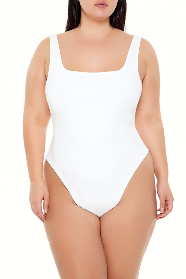 Plus Size Kare Yaka Bodysuit - 2