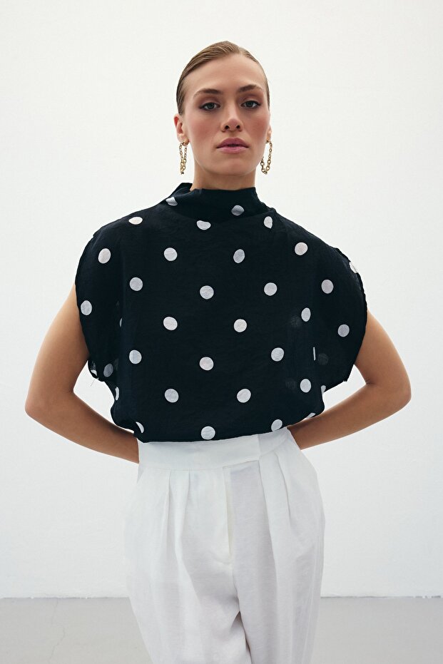 بلوزة منقطة - أسود - 3