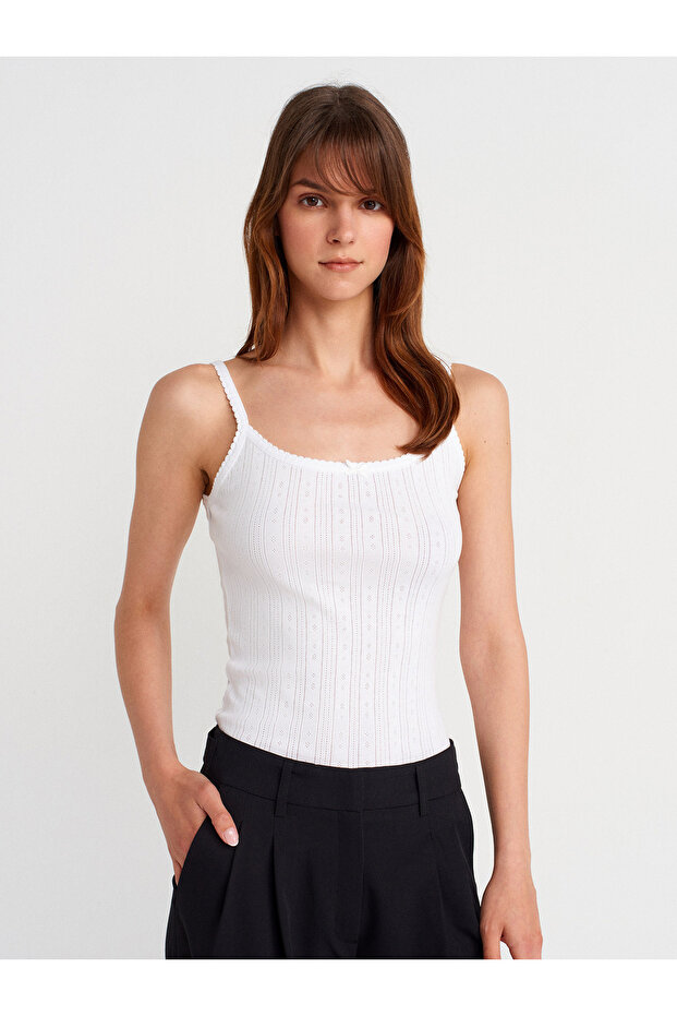 21070 100% Cotton Strap Top-White