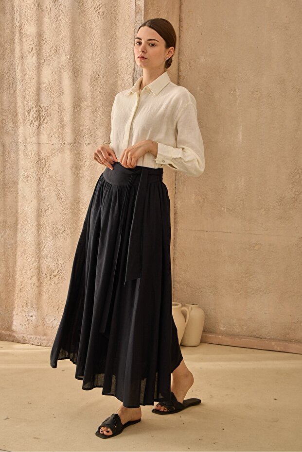 Belted Voile Skirt Black