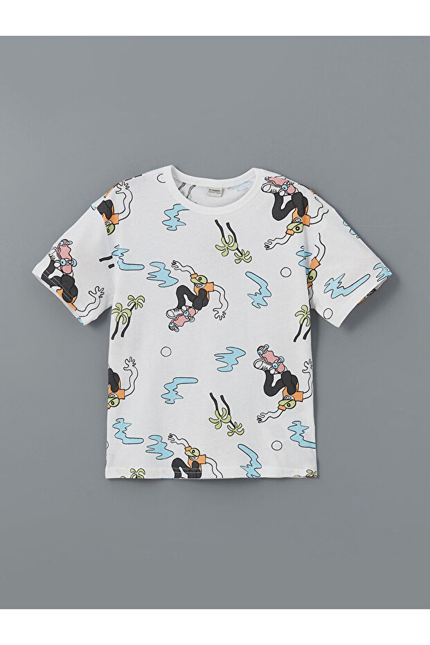 Crew Neck Printed Combed Cotton Boys' T-Shirt (S5)