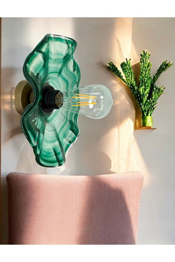 Modern Classic Cam Aplik Yeşil Renkli Kristal Cam Flower Çiçek Tekli Duvar Aplik - 4