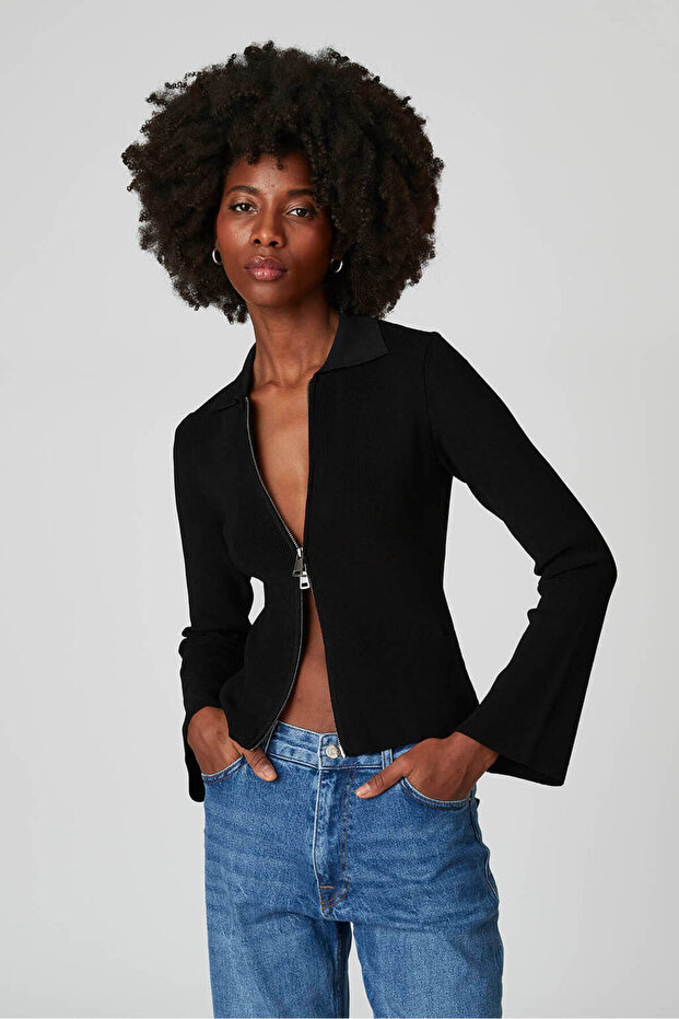 Fermuarlı Triko Mini Hırka - 2