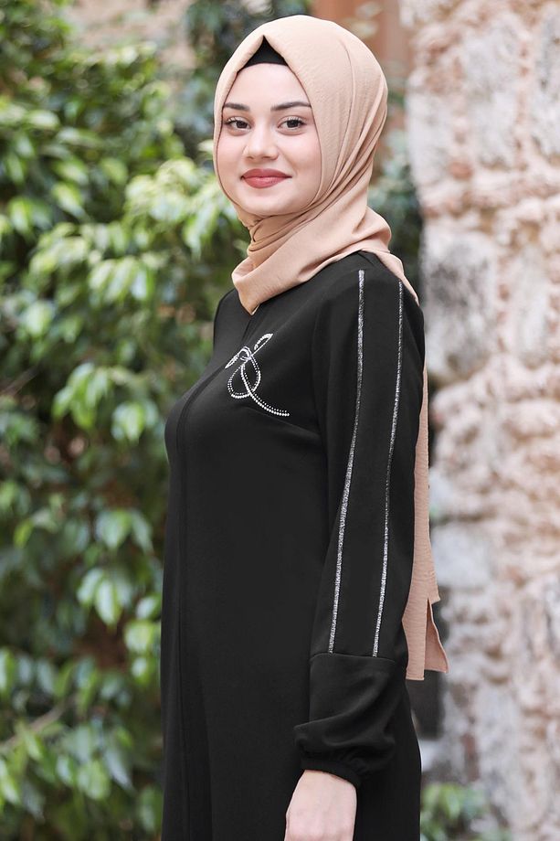 Hira İşlemeli Ferace Siyah SN56 - 3