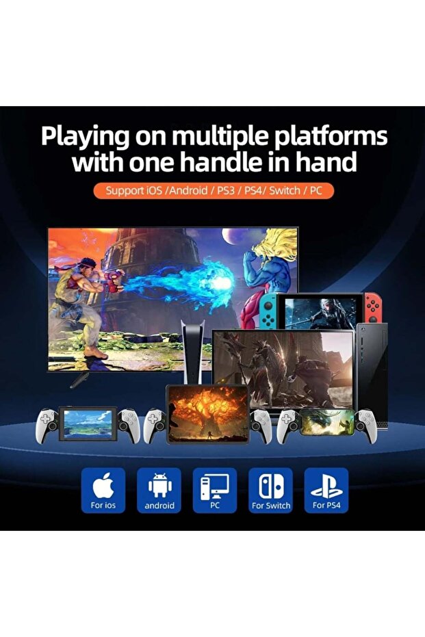 Wireless Bluetooth 5.2 Controller Universal, Android/iOS/PS4/Switch, BSP-D9, set sticker, White - 6