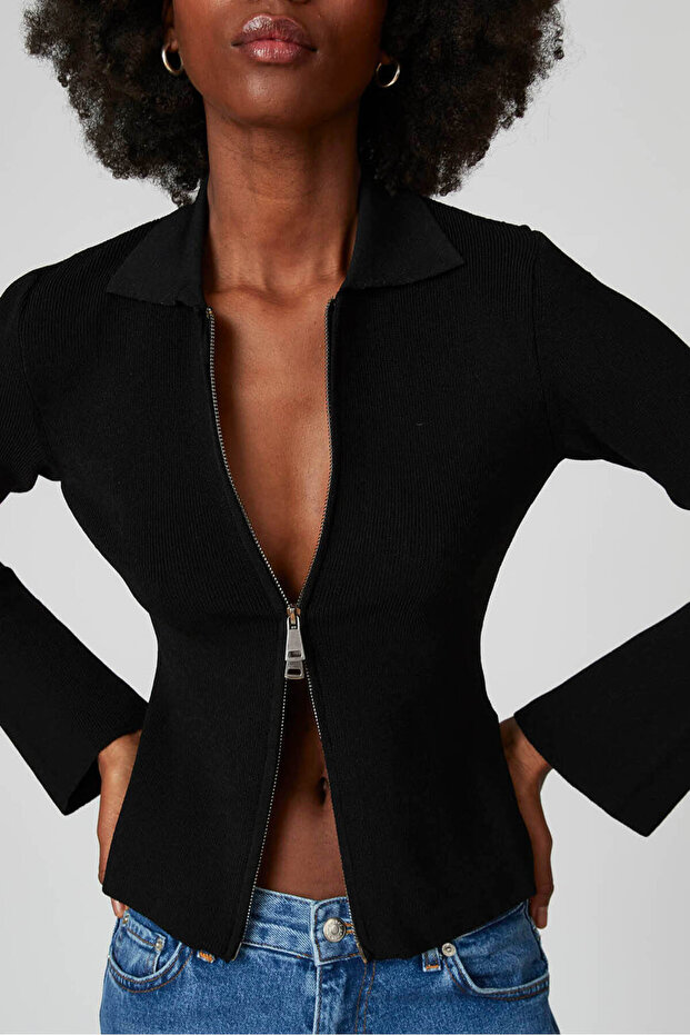 Fermuarlı Triko Mini Hırka - 3