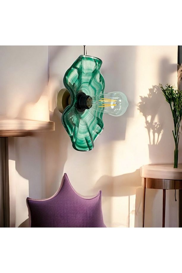 Modern Classic Cam Aplik Yeşil Renkli Kristal Cam Flower Çiçek Tekli Duvar Aplik - 3