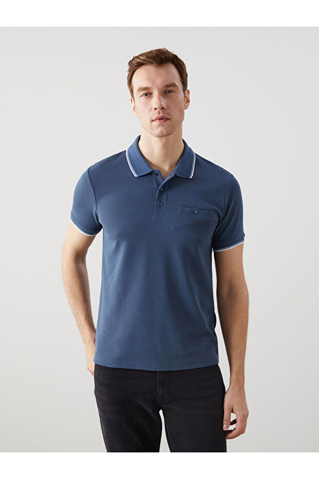 Trendlucky with a Difference Polo Collar Short Sleeve Men's Textured T-Shirt