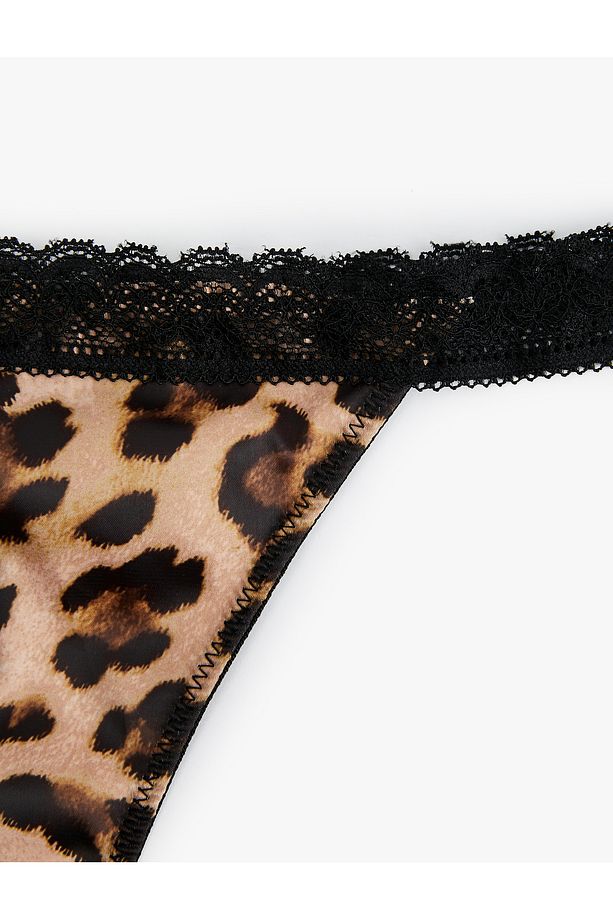 Leopar Desenli Dantel Detaylı String Külot - 3