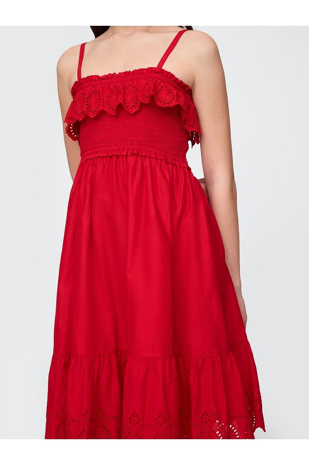Kız Çocuk Kırmızı Kids Smocked Ruffle Midi Elbise - 4