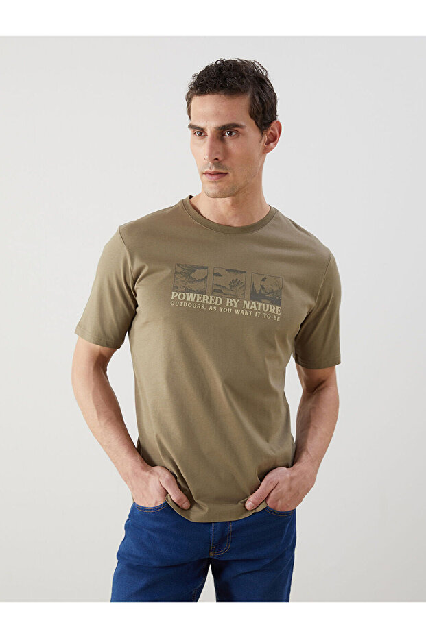 Nevavm Oval Collar Printed Combed Cotton Men's T-Shirt