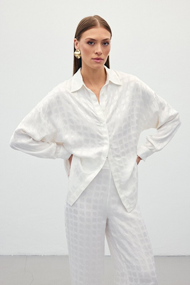 Jacquard Satin Shirt - Ecru