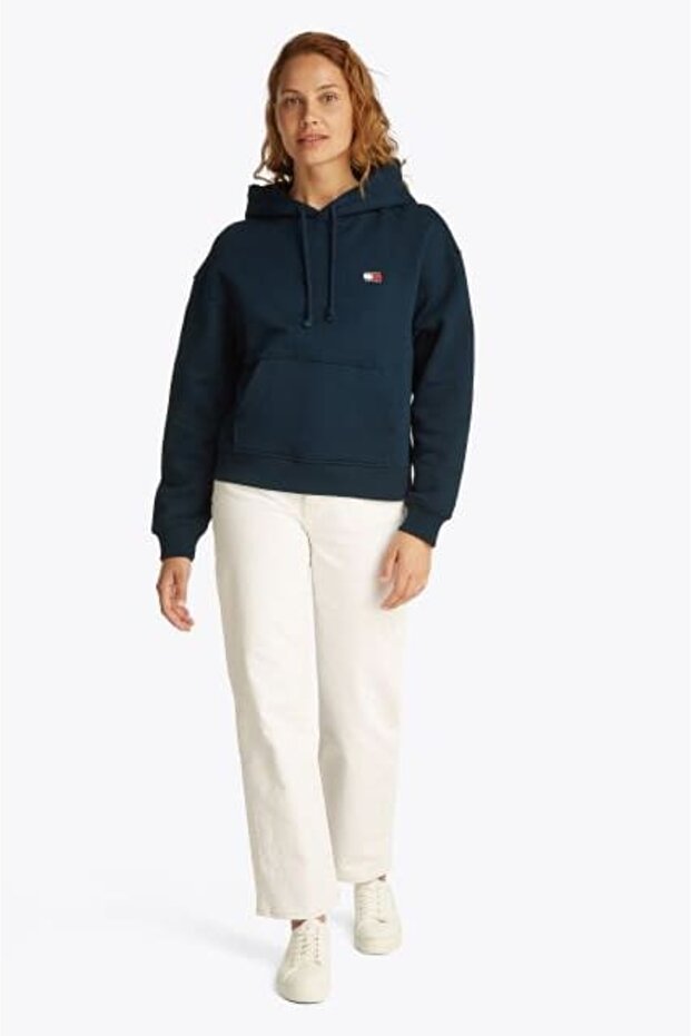 Női Boxy Fit kapucnis logós pulóver - sötétkék - 2