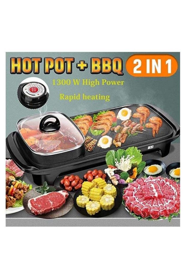 Smokeless Non-Stick Indoor 2 in 1 Large Electric Grill and Hot Pot
