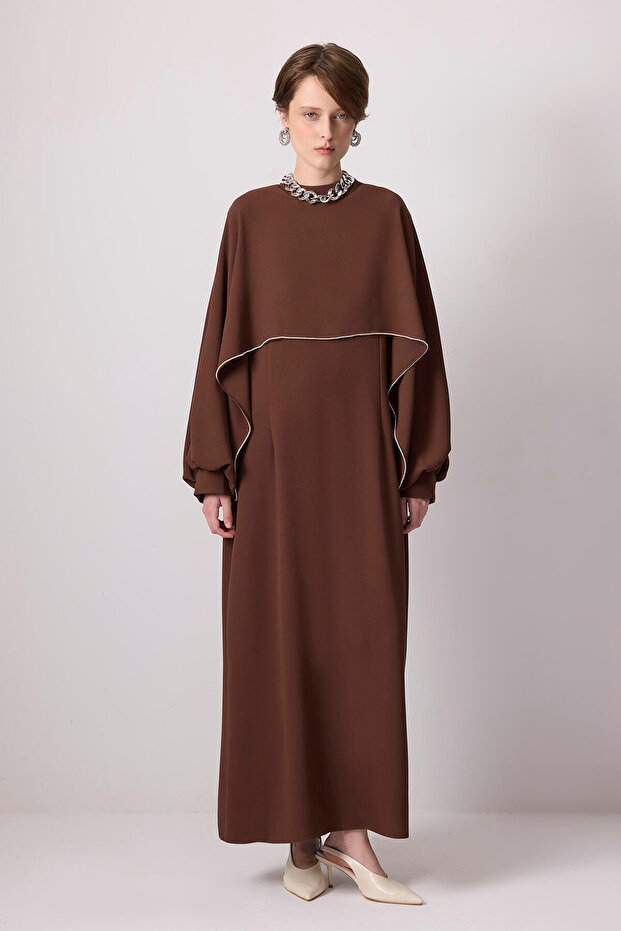 Stone Embroidered Cape Dress