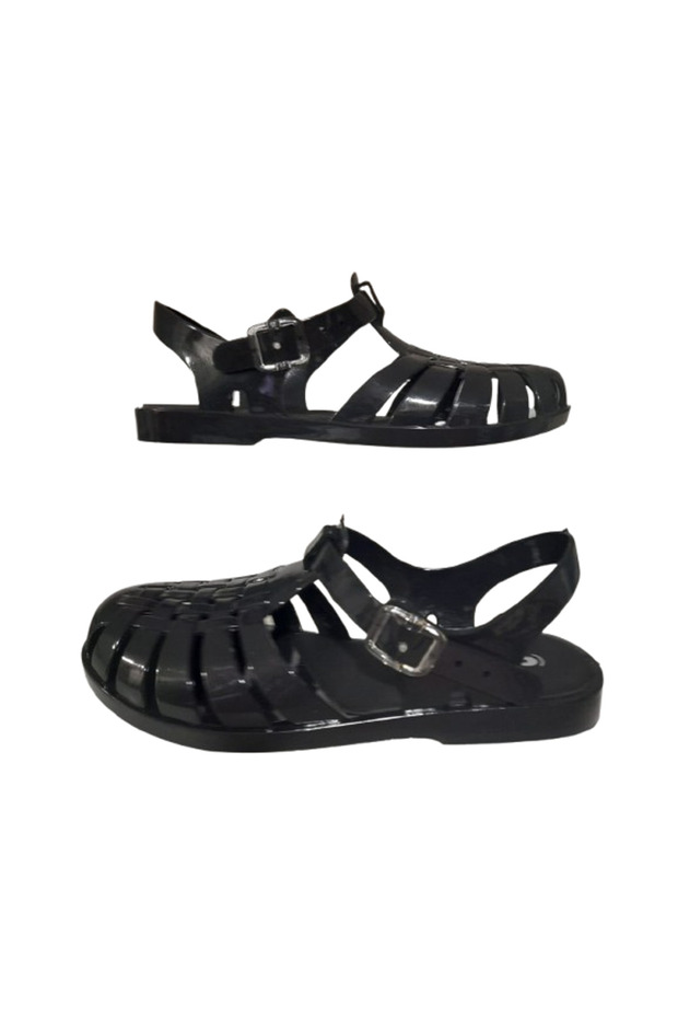 Gabi Plastic Transparent Buckle Black Women's Sandals