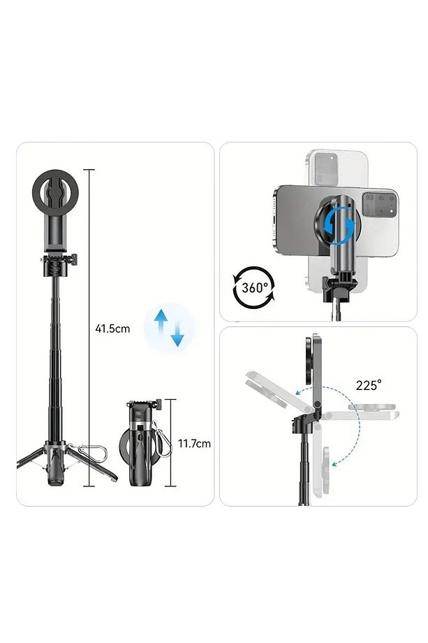 Magsafe Uyumlu Profesyonel Tripod 360 Döner Başlık Hafif Taşınabilir Vlog Seyahat Canlı Yayın Selfie - 9