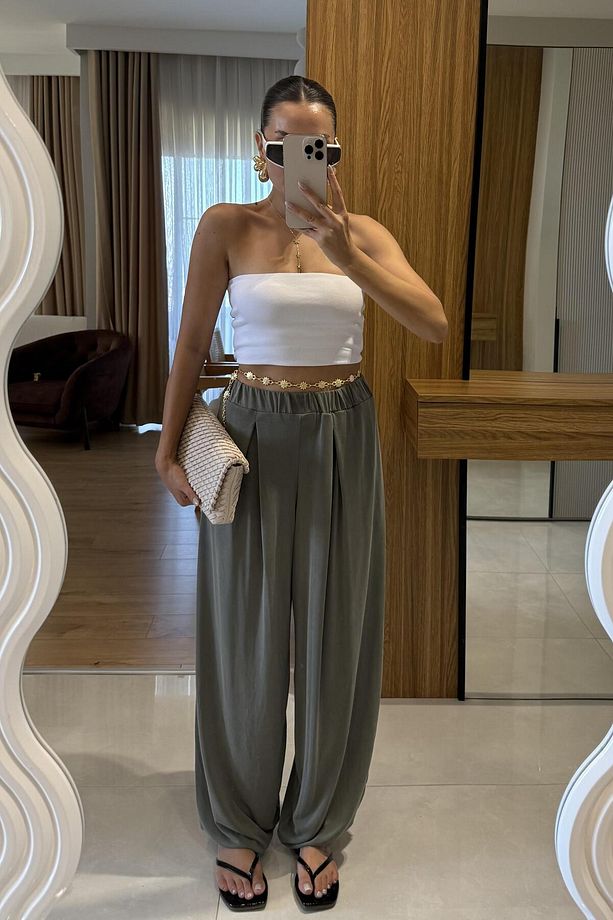 Miaele Haki Şalvar Modal Pantolon - 2