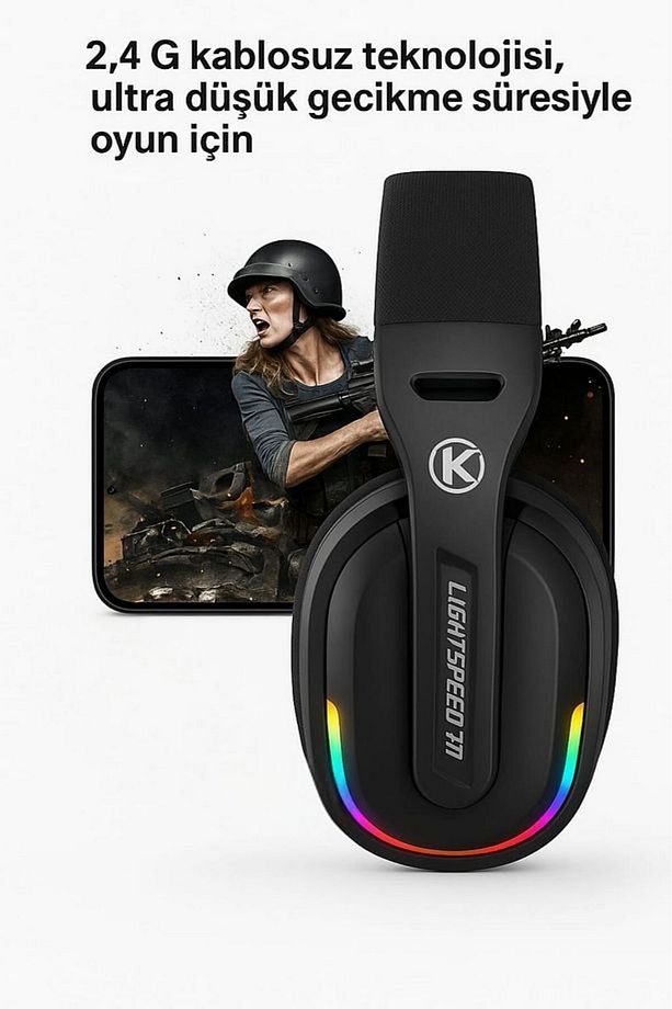 Mikrofonlu Kablosuz Bluetooth Oyuncu Kulaklığı Ve RGB Klavye Mouse Set Gaming Kulaklık Surround - 5